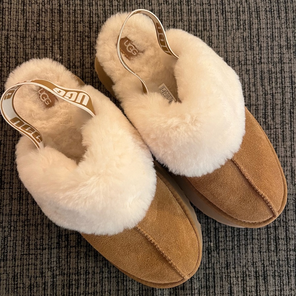 Ugg Funkette Suede Shearling Platform Slipper Slingback Size 12